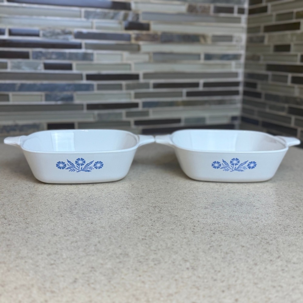 Vintage Corning Ware Blue Cornflower P-41 Petite Pan Set of 2 Ramekins 1.75 Cup